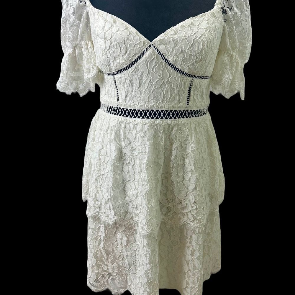 Bardot Charlotte Floral Lace Flutter Sleeve Sweetheart Mini Dress Size 6 NWT - Picture 2 of 14